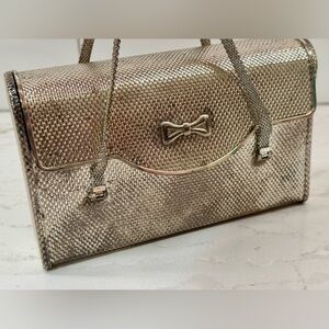🩶 🎀 Vintage Made in Japan Silver Metal Mini Box Purse Clutch • Bow Detail • Rare